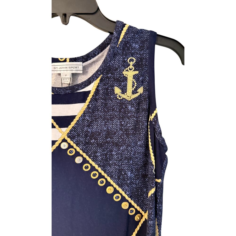 St John Sport Nautical Print Sleeveless Shell Top P Navy Rope Anchor Stripe NWT - Picture 4 of 9